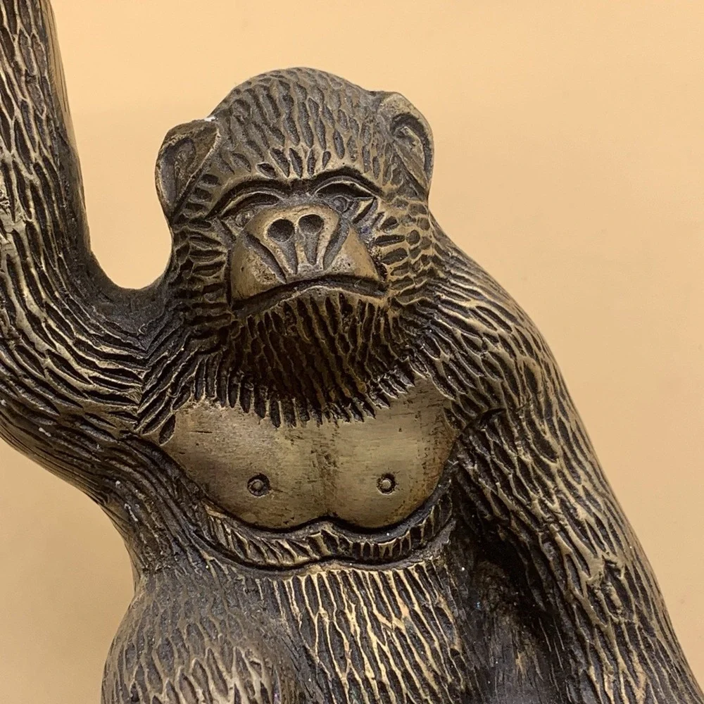 Vintage Brass Gorilla Monkey Butler Figurine w/Trinket Dish Tray
